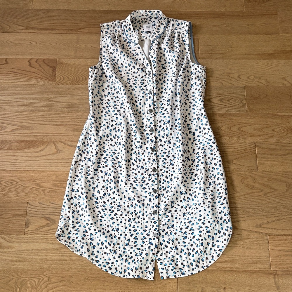 CAbi White and Blue Sleeveless Dress